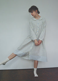 Blue Floral Cotton Nightdress Peter Pan Collar Long Sleeve Vintage Loungewear