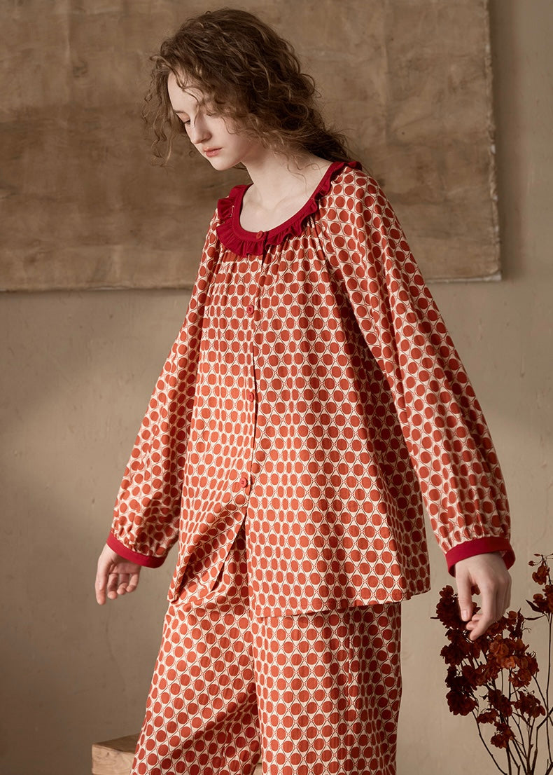 Retro Geometric Cotton Long Sleeve Women's Pajama Set(2COLOR)