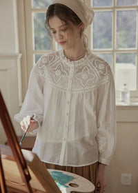 Butterfly Letter Embroidered Vintage Lace Blouse