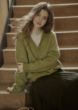 Soft Ember Mohair Deep V-Neck Sweater(2COLOR)