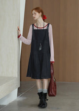 Vintage Casual Denim Pinafore Dress