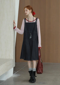Vintage Casual Denim Pinafore Dress