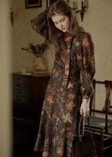 Victorian Oil Painting Floral Chiffon Maxi Dress