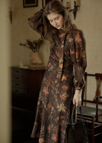 Victorian Oil Painting Floral Chiffon Maxi Dress