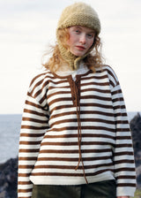 Brown Striped Tie-Front Knit Sweater