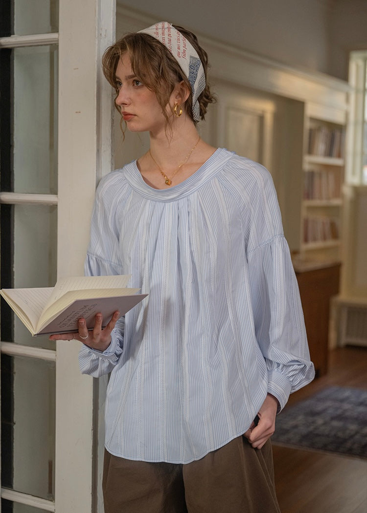 Soft Tale Pintuck Blouse | Romantic Round Neck Cotton Shirt(2COLOR)