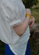Soft Lace Panel White Short Sleeve Blouse