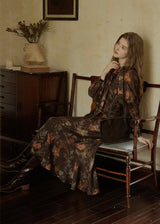 Victorian Oil Painting Floral Chiffon Maxi Dress