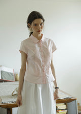 April Tuck Blouse | Vintage Pink Short Sleeve Shirt with Pintuck Detail