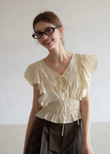 Soft Frill Smocked Waist Summer Blouse