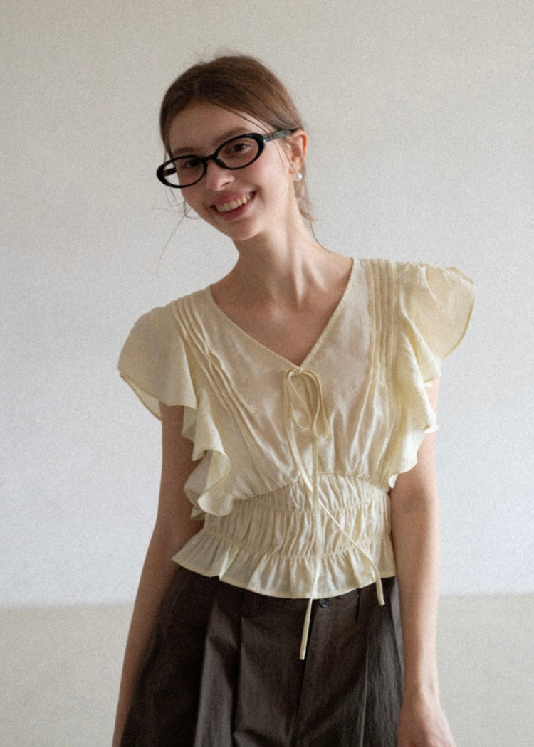 Soft Frill Smocked Waist Summer Blouse
