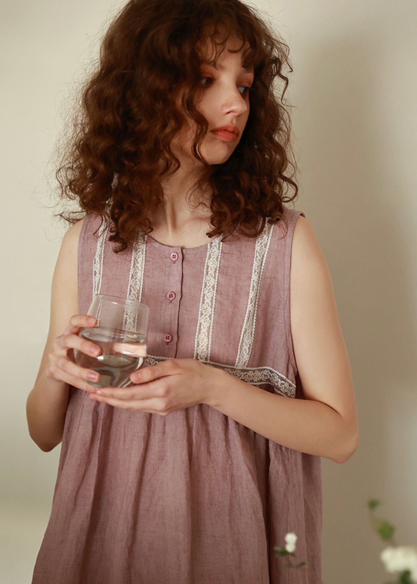 Plum Dust Linen NightDress Vintage Summer Sleepwear