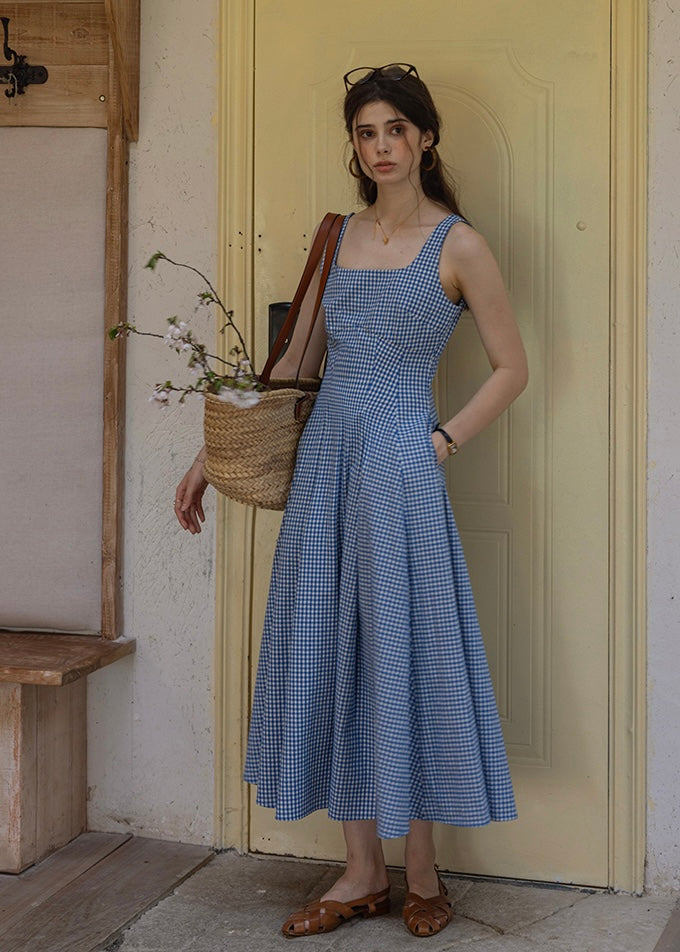Picnic Breeze Dress | Gingham Check Sleeveless Flare Summer Dress(2COLOR)