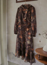 Victorian Oil Painting Floral Chiffon Maxi Dress