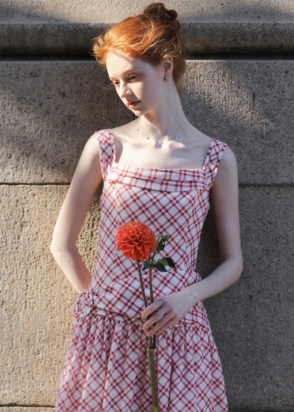 Cherry Grid Sundress | Red Check Sleeveless Vintage Dress