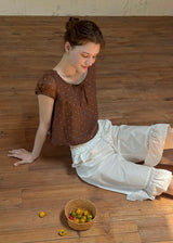 Cocoa Dots Short Sleeve Ribbon Tie Blouse