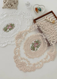 Heirloom Bloom Lace Mat|Vintage Embroidered Floral Placemat