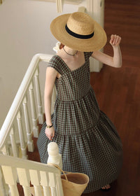 Mellow Check Tiered Dress | Vintage Green Gingham Sleeveless Long Dress