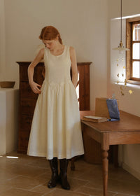 Warm Ivory Textured Sleeveless A-Line Dress