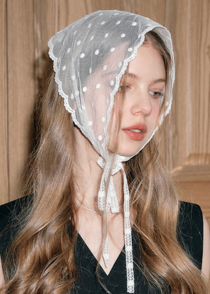 Moonlace Sheer Bonnet Vintage Lace Dot Tie Head Cover