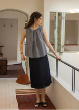 Blue Gingham Ribbon Tie Sleeveless A-Line Top