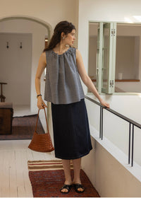 Blue Gingham Ribbon Tie Sleeveless A-Line Top