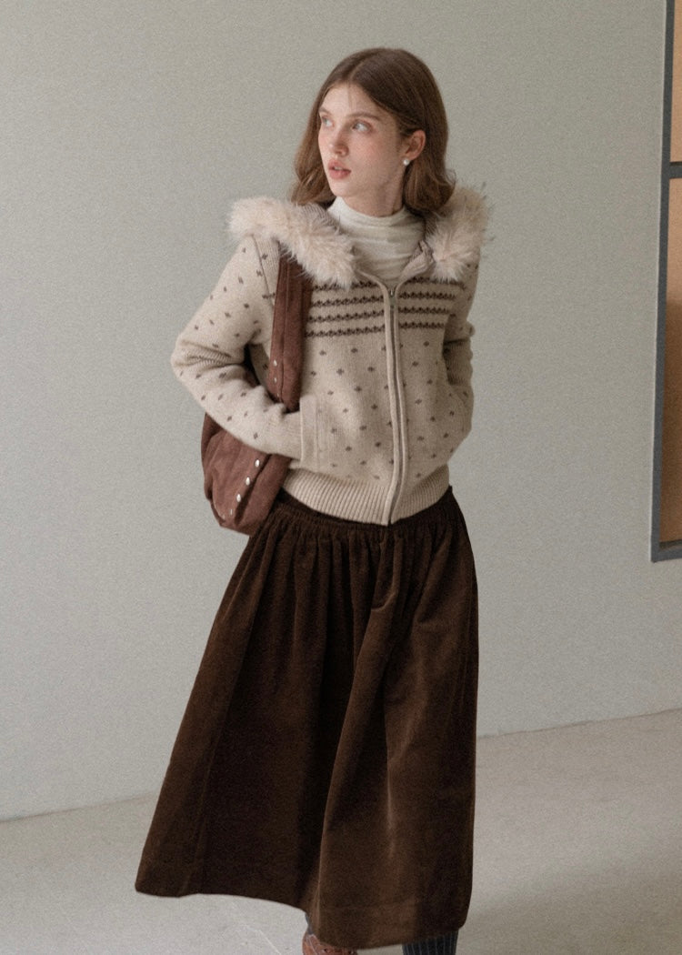 Soft Trail Fur-Hood Knit Zip Cardigan Jacket