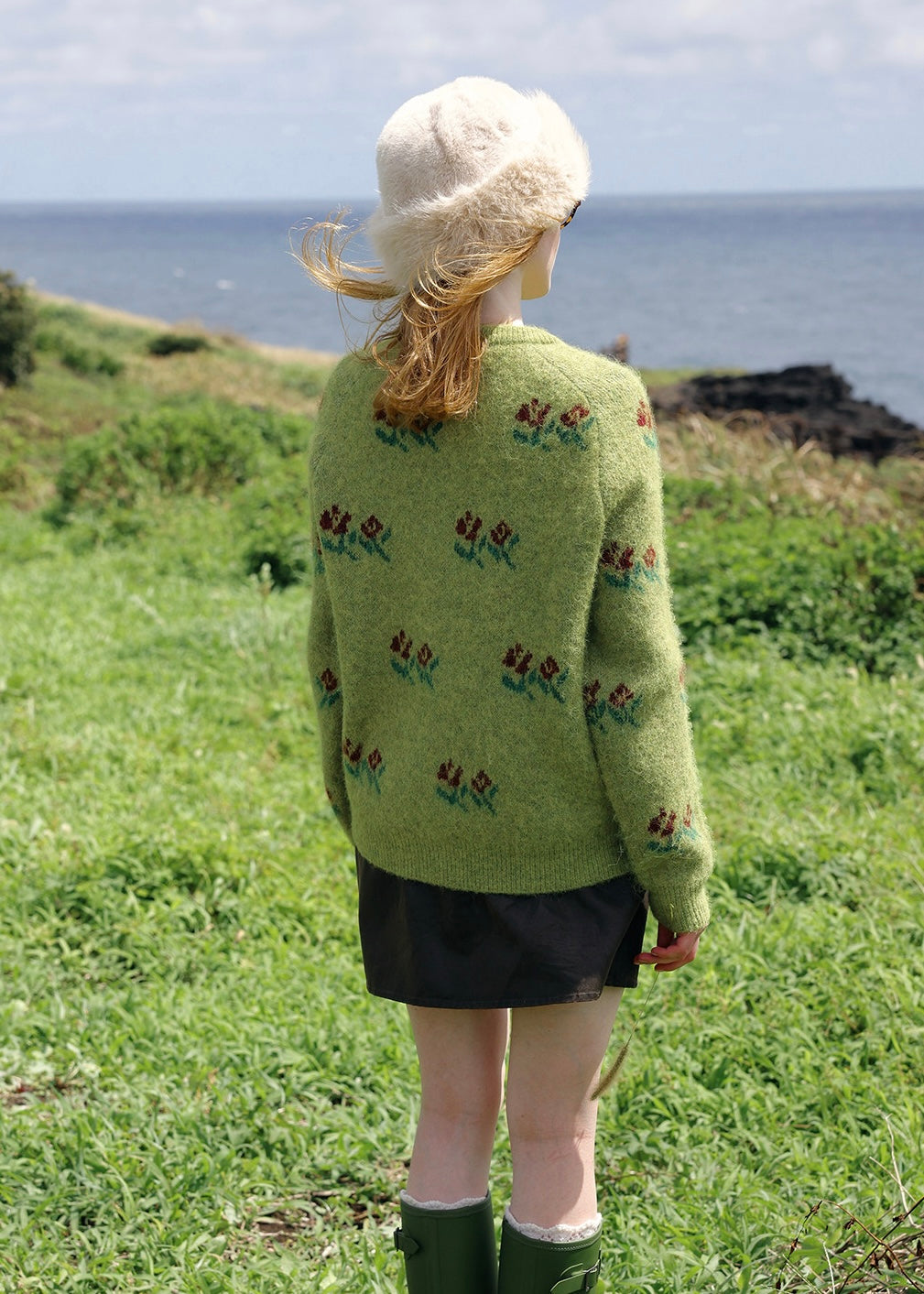 Mossy Rose Wool Floral Jacquard Cardigan