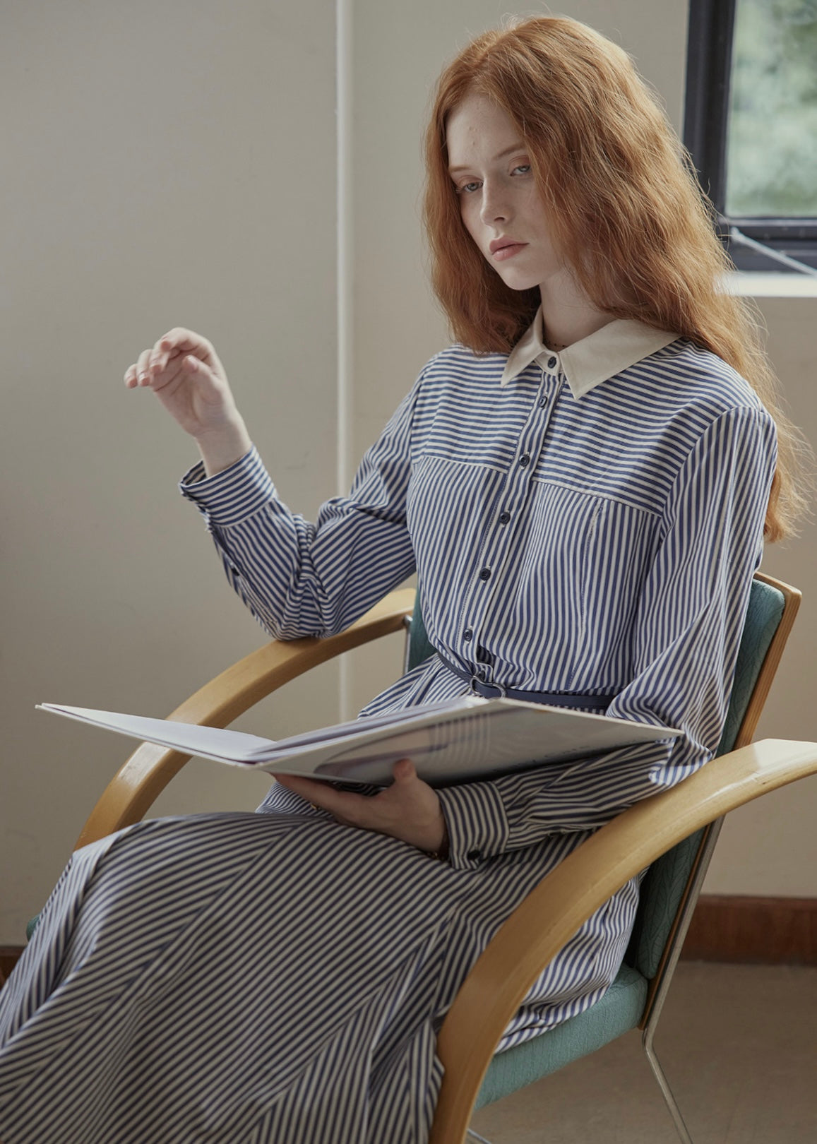 Colette Blue Stripe Belted Shirt Dress