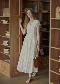 Ethereal Linen Embroidered Waistline Dress