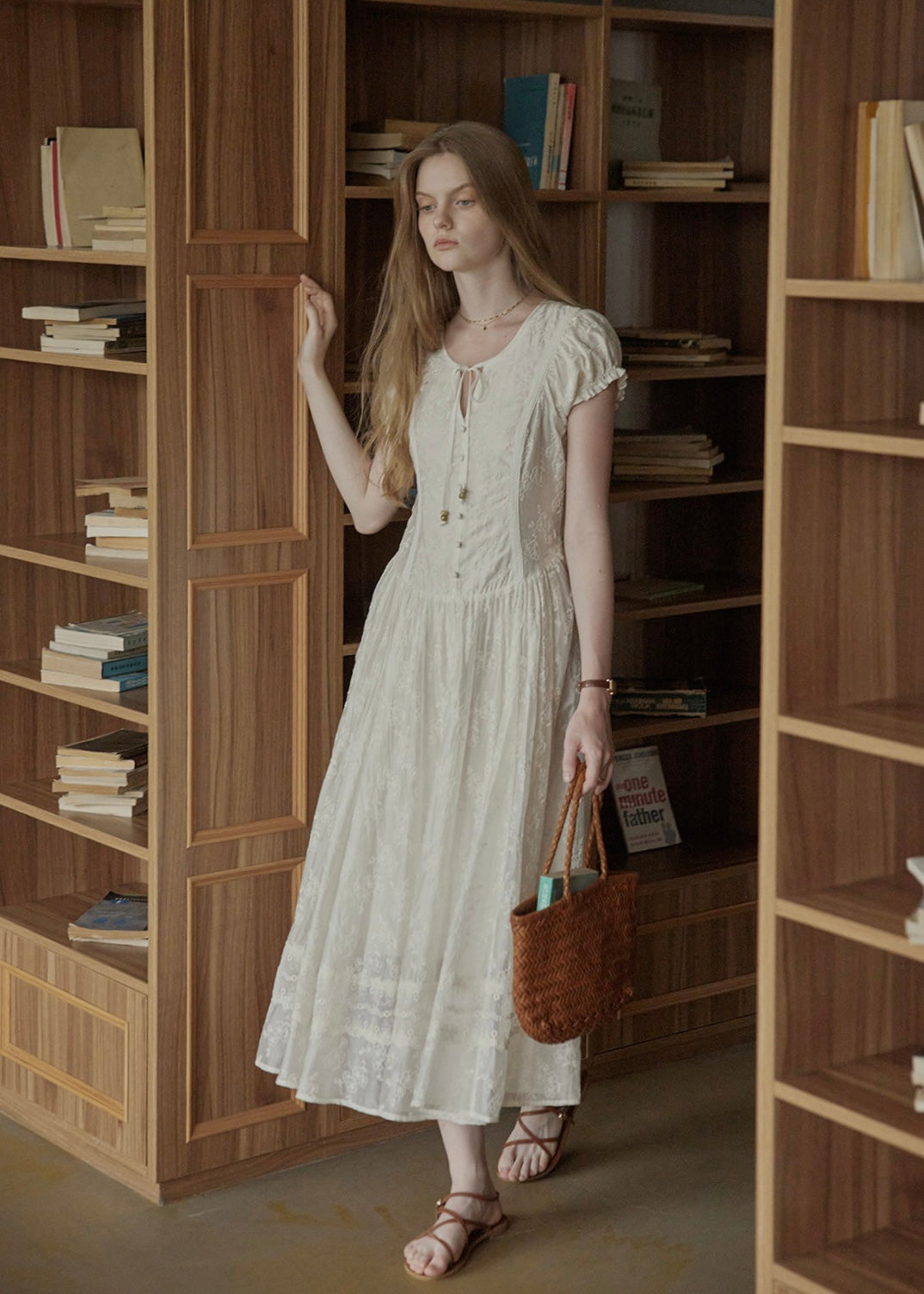 Ethereal Linen Embroidered Waistline Dress