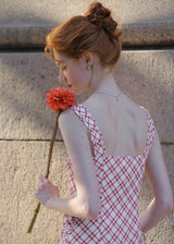 Cherry Grid Sundress | Red Check Sleeveless Vintage Dress