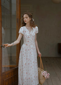Clair de Soft White Floral Shirred Dress