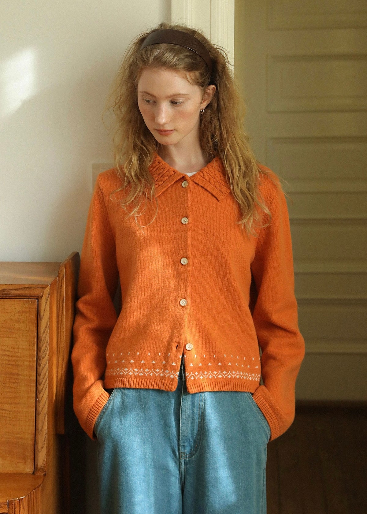 Autumn/Winter Clementine Twisted Collar Vintage Knit Cardigan