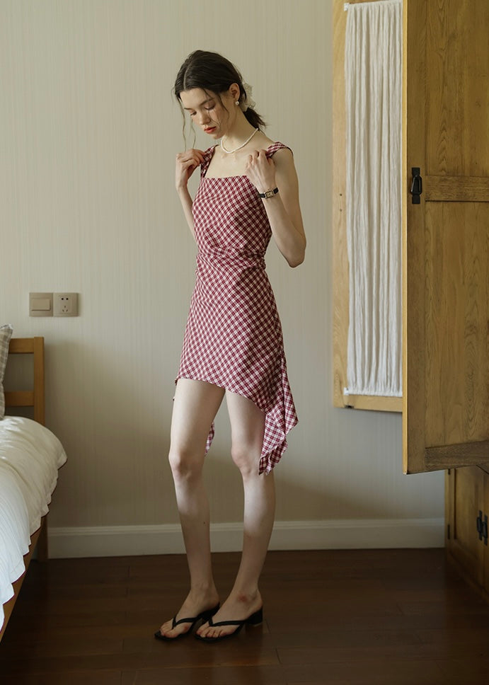 Ruby Picnic Check Dress | Vintage Asymmetrical Gingham Sleeveless Dress