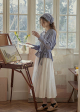 Blue Letter Gingham Tie-Waist Vintage Blouse