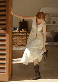 Warm Ivory Textured Sleeveless A-Line Dress