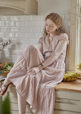 Blush Pink Lace Vintage Short Sleeve Summer Dress