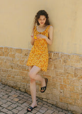 Golden Meadow Floral Ribbon Mini Dress