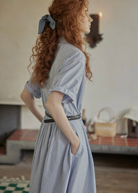 Morning Letter Stripe Dress | Classic Blue Shirt Dress