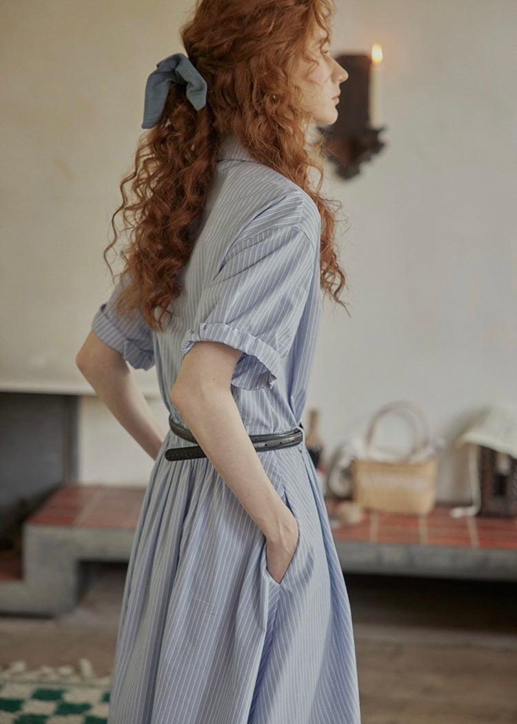 Morning Letter Stripe Dress | Classic Blue Shirt Dress