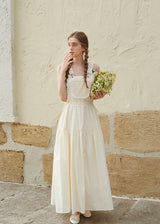 Daisy Lace Suspender Cream Vintage Maxi with Embroidered Bib