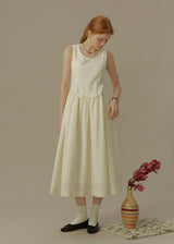 Warm Ivory Textured Sleeveless A-Line Dress