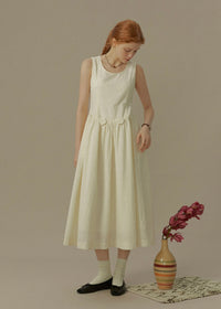 Warm Ivory Textured Sleeveless A-Line Dress