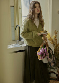 Soft Ember Mohair Deep V-Neck Sweater(2COLOR)