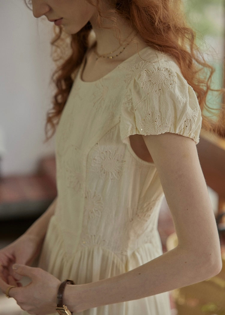 Sunday Light Embroidered Dress | Ivory Vintage Cotton Maxi Dress