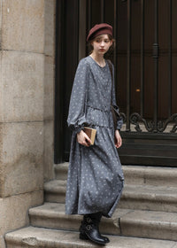 Shirred Waist Vintage Floral Long Dress