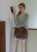 Vintage Stripe Henley Long Sleeve Knit Top
