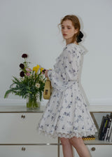 Morning Lace White Blue Floral Vintage Ruffle Bloom Dress