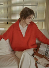 Soft Ember Mohair Deep V-Neck Sweater(2COLOR)